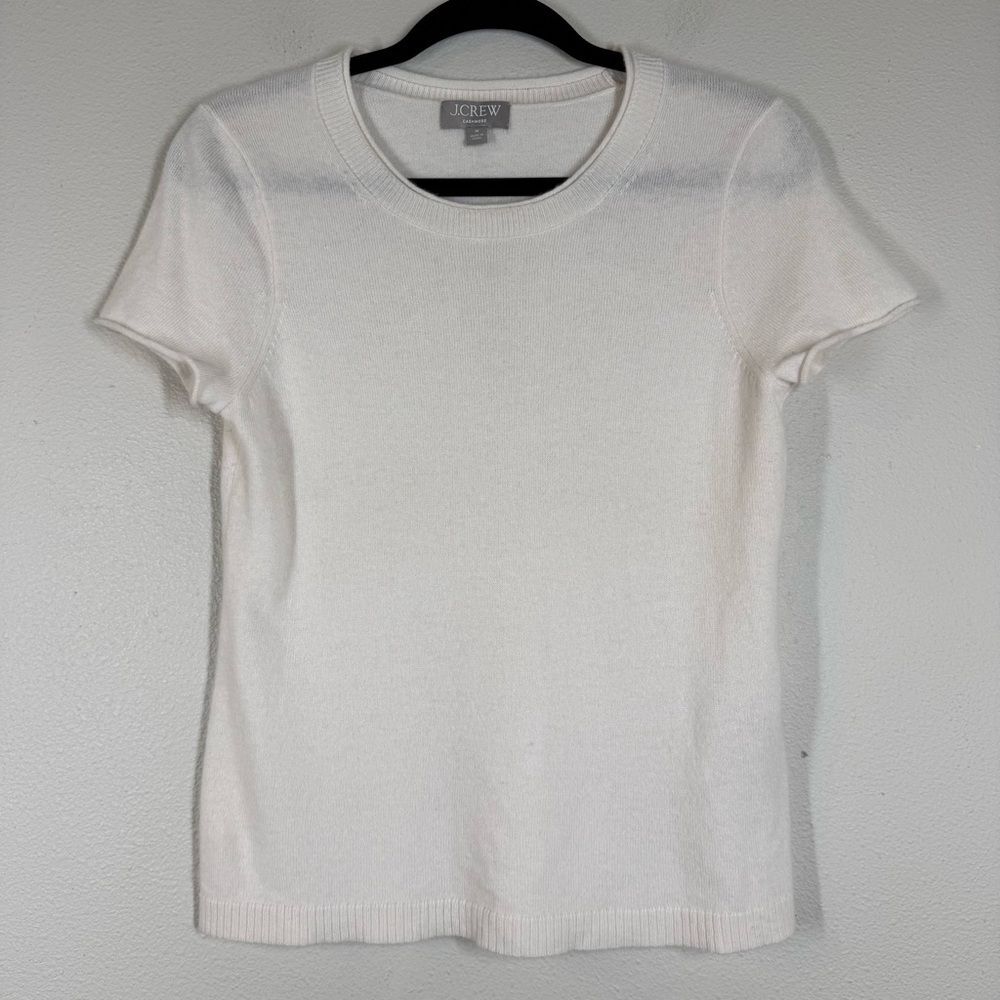 J Crew 100% Cashmere Relaxed T Shirt Short Sleeve Sweater Cream Medium BG648